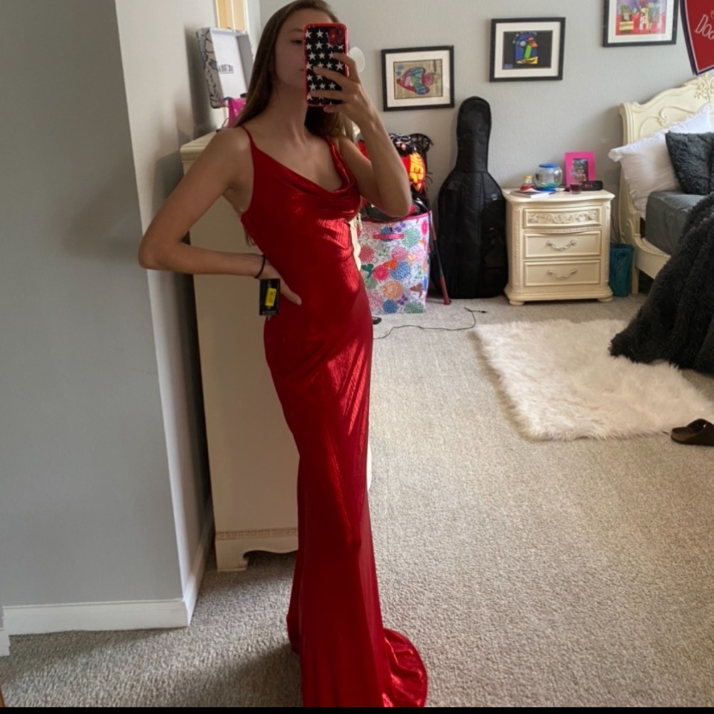 Teeze Me Spaghetti Strap Cowl-Neck Satin Dress